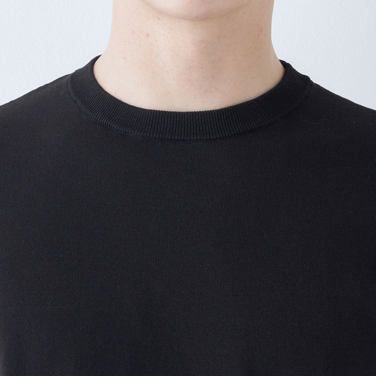 スーツセレクト 【RBC】【5分袖】コットンブレンドクルーネックニット/ブラック/マシンウォッシャブル 黒