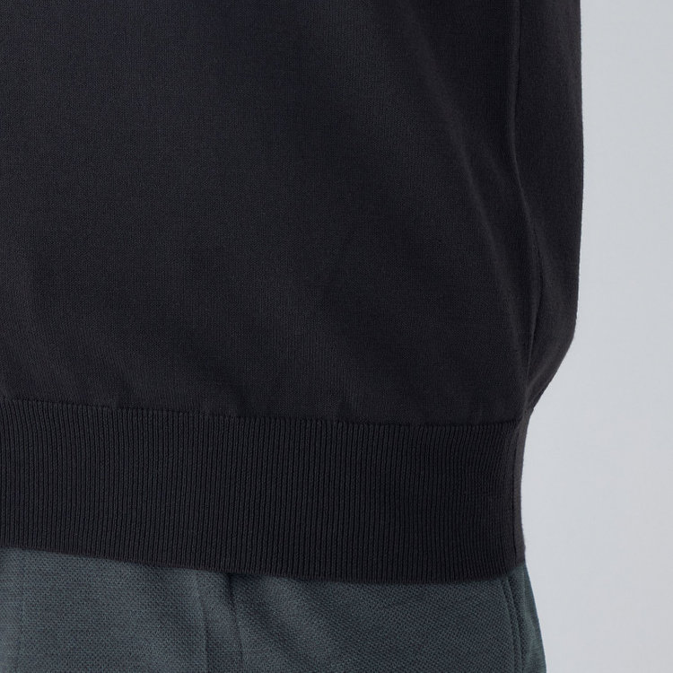 スーツセレクト 【RBC】【5分袖】コットンブレンドクルーネックニット/ブラック/マシンウォッシャブル 黒