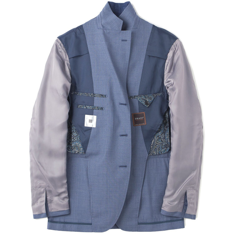 シルバーライン 【CLASSICO TAPERED】【春夏】3釦段返りシングルスーツ 2タック/ブルー×ハウンドトゥース/ウエストムーブ/DRAGO lanificio in billa fabric made in italy/※裾上げ必要 青濃色