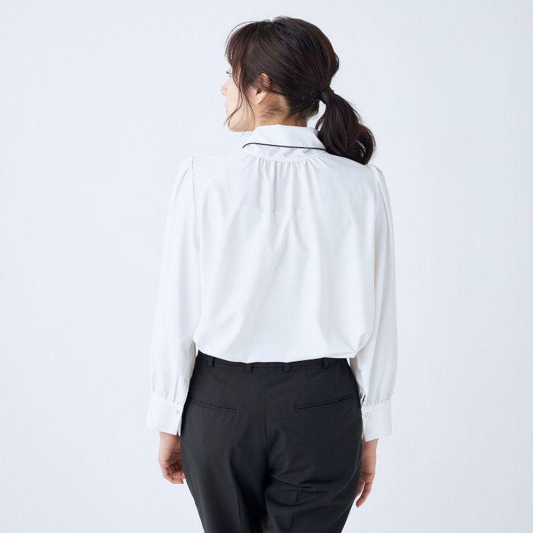 SUIT SELECT　アウトレット 【WEB限定/OUTLET/汚れ・キズ等有】【SUIT SELECT×Samantha Thavasa】【長袖】前後2WAYボウタイブラウス/ホワイト/「ウォッシャブル可能」「2WAYストレッチ」「防シワ」「UV加工」「接触冷感」「透け軽減」 白