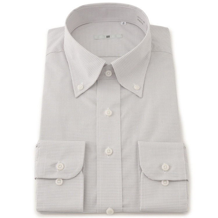 シルバーライン 【SILVER LINE】【形態安定】ボタンダウンワイシャツ/グレー＆ホワイト×チェック グレー中間