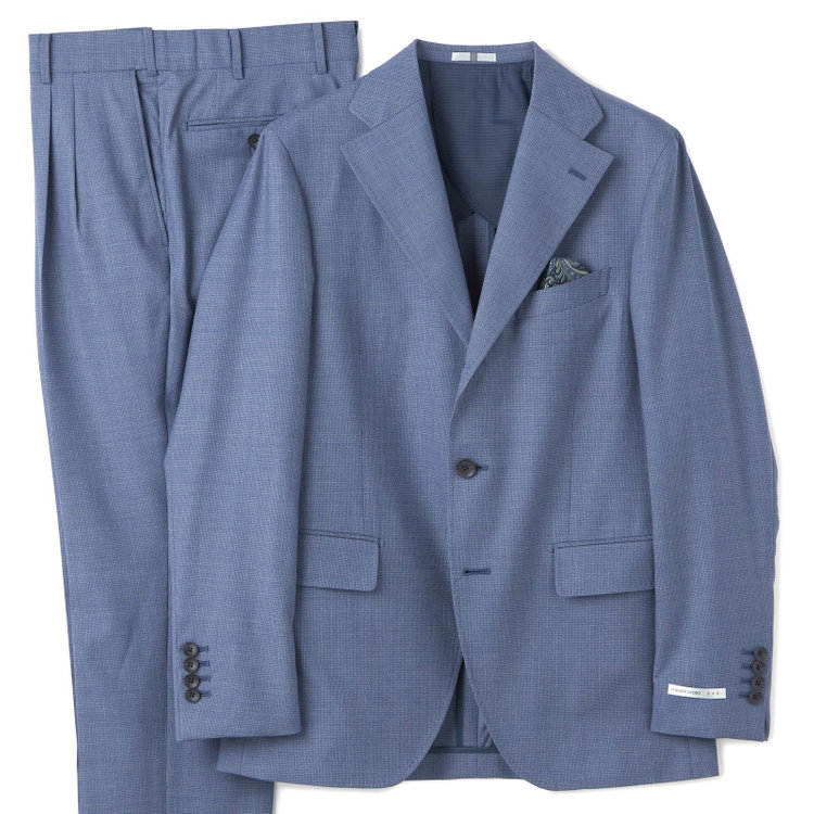 シルバーライン 【CLASSICO TAPERED】【春夏】3釦段返りシングルスーツ 2タック/ブルー×ハウンドトゥース/ウエストムーブ/DRAGO lanificio in billa fabric made in italy/※裾上げ必要 青濃色