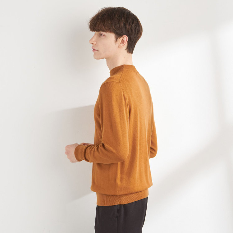 スーツセレクト 【RBC】【秋冬】ウールモックネックニットセーター/オレンジ/ZEGNA BARUFFA/マシンウォッシャブル 橙中間