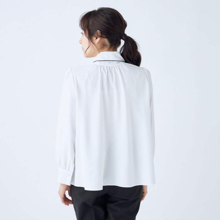 SUIT SELECT　アウトレット 【WEB限定/OUTLET/汚れ・キズ等有】【SUIT SELECT×Samantha Thavasa】【長袖】前後2WAYボウタイブラウス/ホワイト/「ウォッシャブル可能」「2WAYストレッチ」「防シワ」「UV加工」「接触冷感」「透け軽減」 白