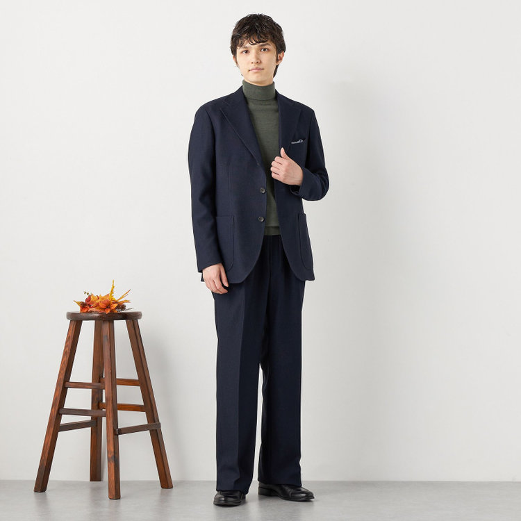 シルバーライン 【RBC CLASSICO WIDE】【秋冬】段返り3釦ジャケット 2タックパンツ /ネイビー×コーデュロイ /ドローコード＆ウエストシャーリング仕様 /ウォッシャブル ※裾上げ必要 紺濃色