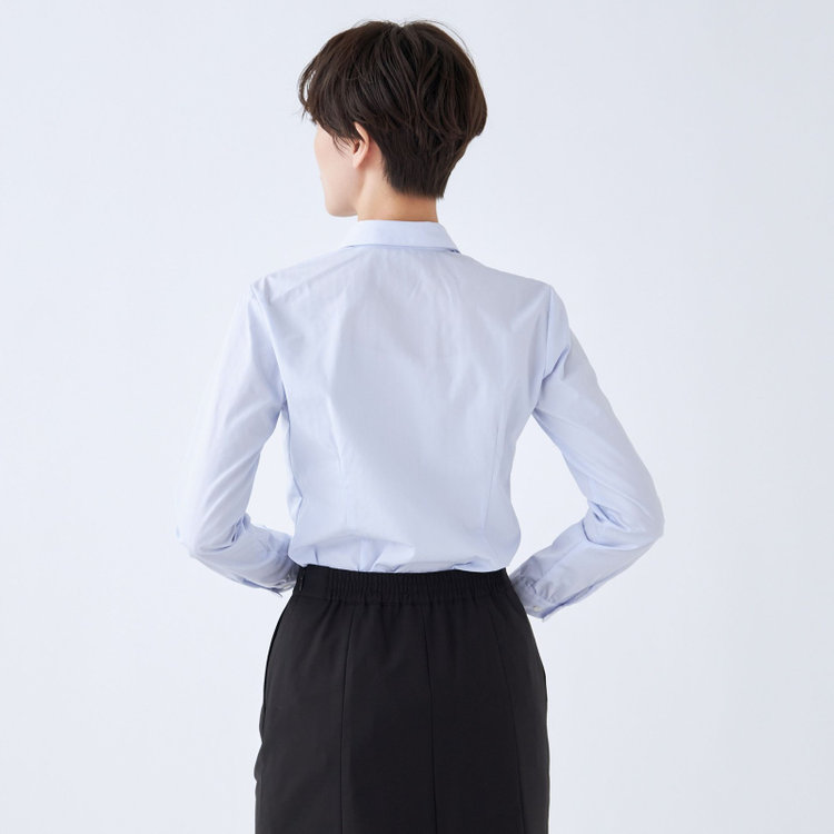 ソノタ 【SUIT SELECT×Samantha Thavasa】【長袖】リボン&フリル取り外しスキッパー/ブルー×ドビーストライプ 青淡色