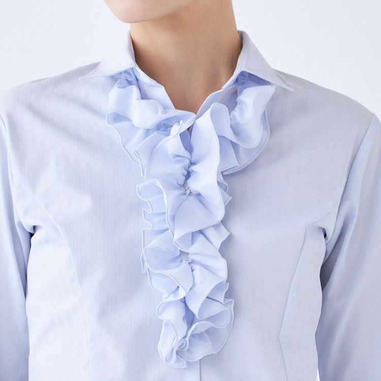 ソノタ 【SUIT SELECT×Samantha Thavasa】【長袖】リボン&フリル取り外しスキッパー/ブルー×ドビーストライプ 青淡色