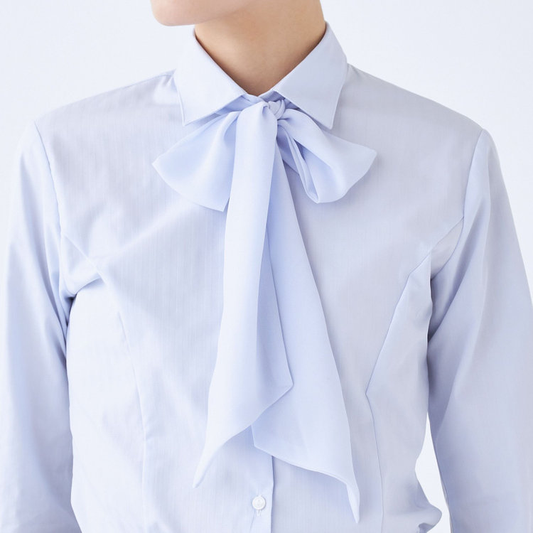 ソノタ 【SUIT SELECT×Samantha Thavasa】【長袖】リボン&フリル取り外しスキッパー/ブルー×ドビーストライプ 青淡色