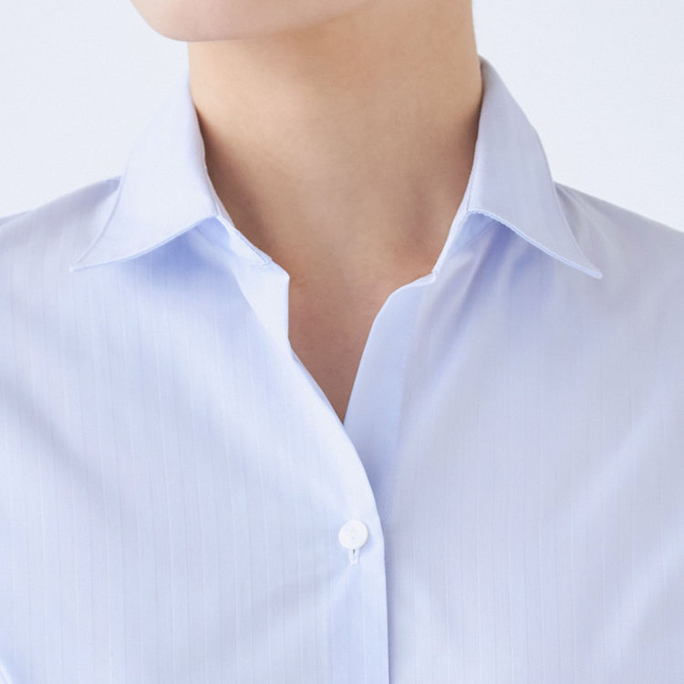 ソノタ 【SUIT SELECT×Samantha Thavasa】【長袖】リボン&フリル取り外しスキッパー/ブルー×ドビーストライプ 青淡色