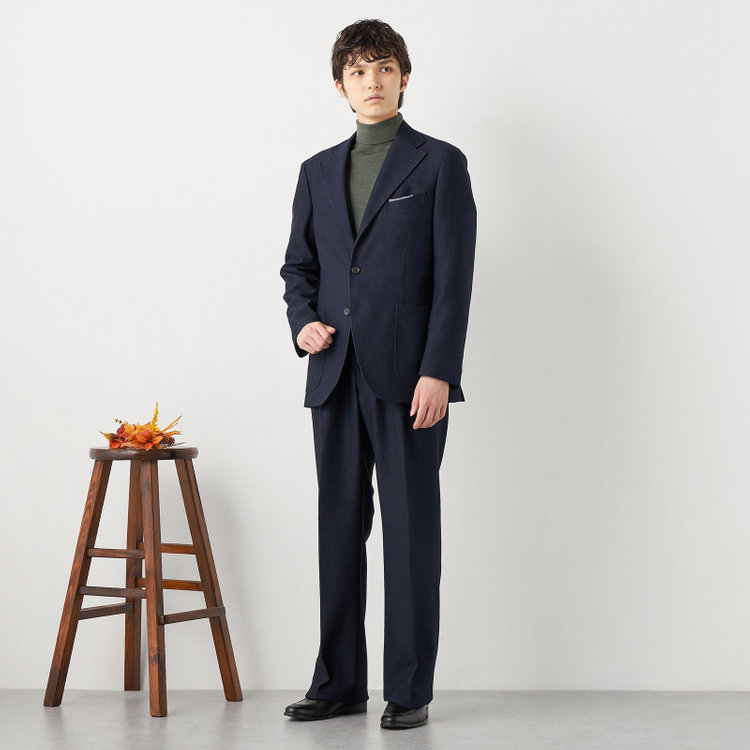 シルバーライン 【RBC CLASSICO WIDE】【秋冬】段返り3釦ジャケット 2タックパンツ /ネイビー×コーデュロイ /ドローコード＆ウエストシャーリング仕様 /ウォッシャブル ※裾上げ必要 紺濃色