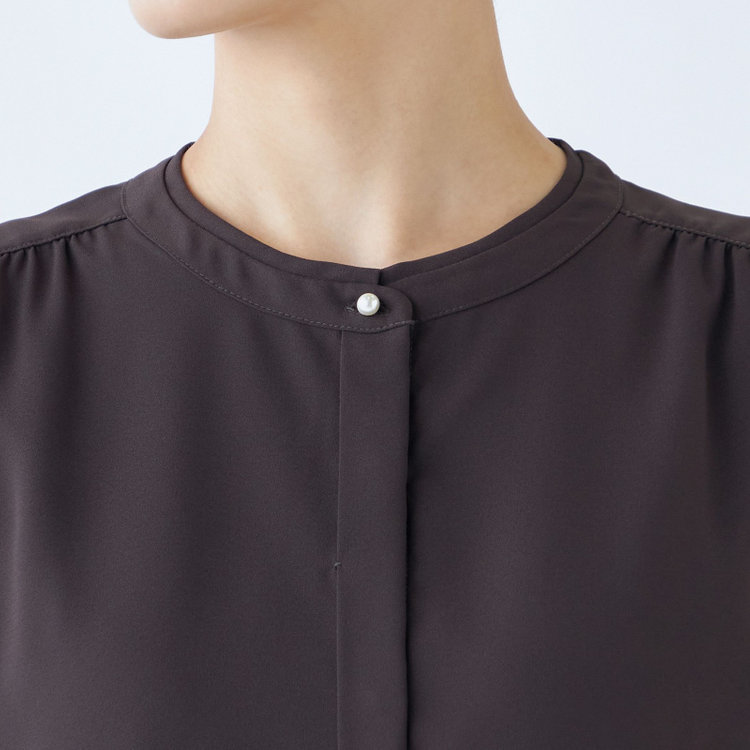 シルバーライン 【SILVER LINE/5分袖】バンドカラーブラウス/ブラウン 茶中間