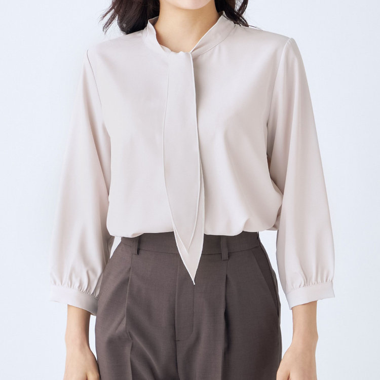 シルバーライン 【SILVER LINE/7分袖】配色メロウボウタイプルオーバー/ベージュ/「ウォッシャブル可能」「2WAYストレッチ」「防シワ」「UV加工」「接触冷感」 茶淡色