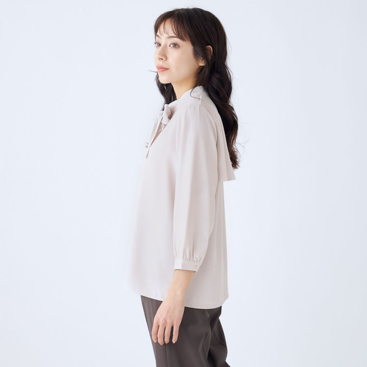 シルバーライン 【SILVER LINE/7分袖】配色メロウボウタイプルオーバー/ベージュ/「ウォッシャブル可能」「2WAYストレッチ」「防シワ」「UV加工」「接触冷感」 茶淡色