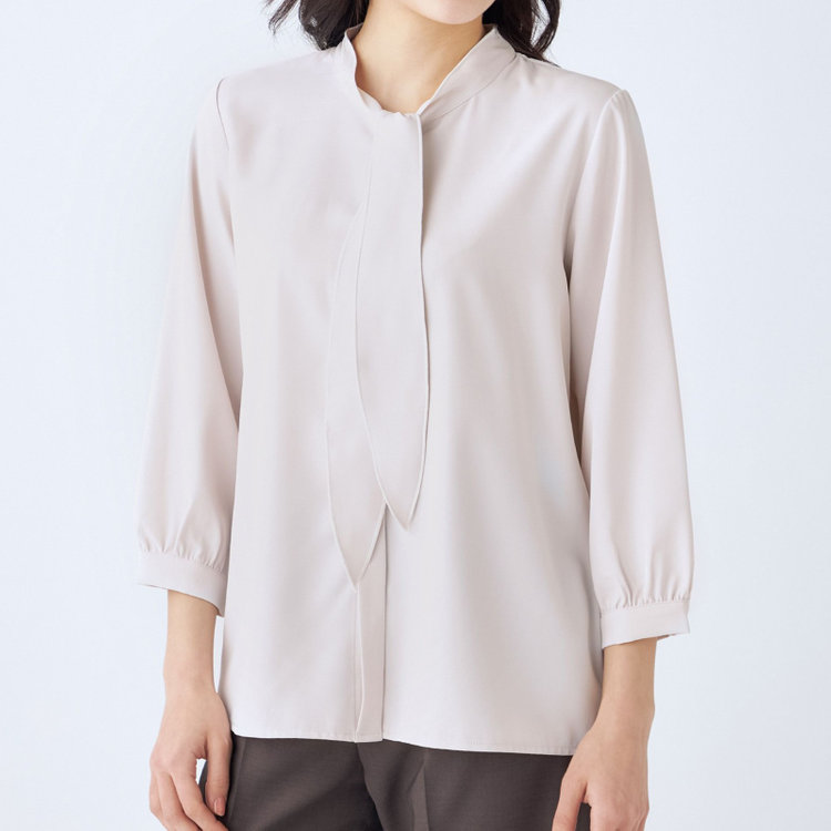 シルバーライン 【SILVER LINE/7分袖】配色メロウボウタイプルオーバー/ベージュ/「ウォッシャブル可能」「2WAYストレッチ」「防シワ」「UV加工」「接触冷感」 茶淡色