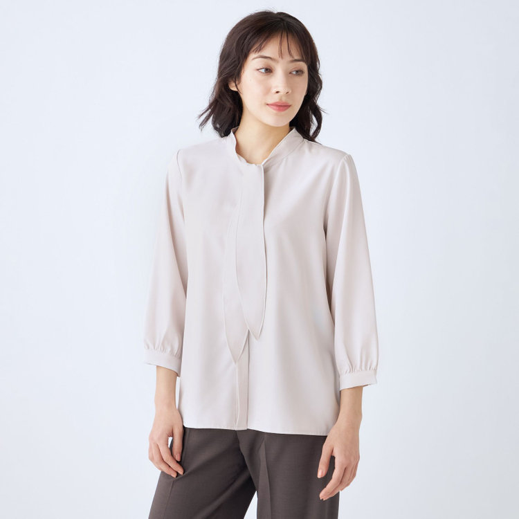 シルバーライン 【SILVER LINE/7分袖】配色メロウボウタイプルオーバー/ベージュ/「ウォッシャブル可能」「2WAYストレッチ」「防シワ」「UV加工」「接触冷感」 茶淡色