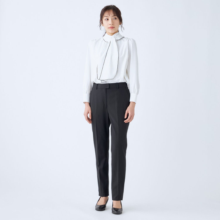 SUIT SELECT　アウトレット 【WEB限定/OUTLET/汚れ・キズ等有】【SUIT SELECT×Samantha Thavasa】【長袖】前後2WAYボウタイブラウス/ホワイト/「ウォッシャブル可能」「2WAYストレッチ」「防シワ」「UV加工」「接触冷感」「透け軽減」 白