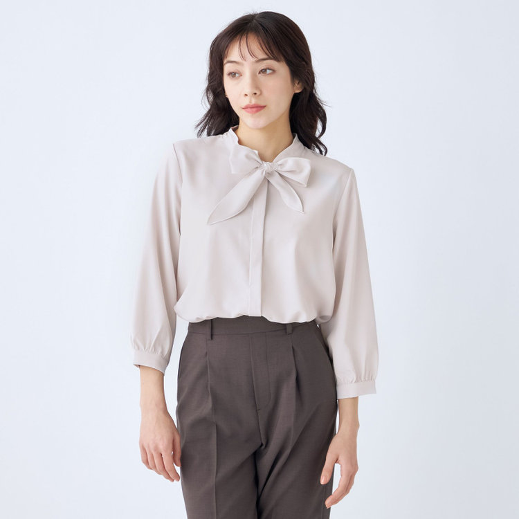 シルバーライン 【SILVER LINE/7分袖】配色メロウボウタイプルオーバー/ベージュ/「ウォッシャブル可能」「2WAYストレッチ」「防シワ」「UV加工」「接触冷感」 茶淡色