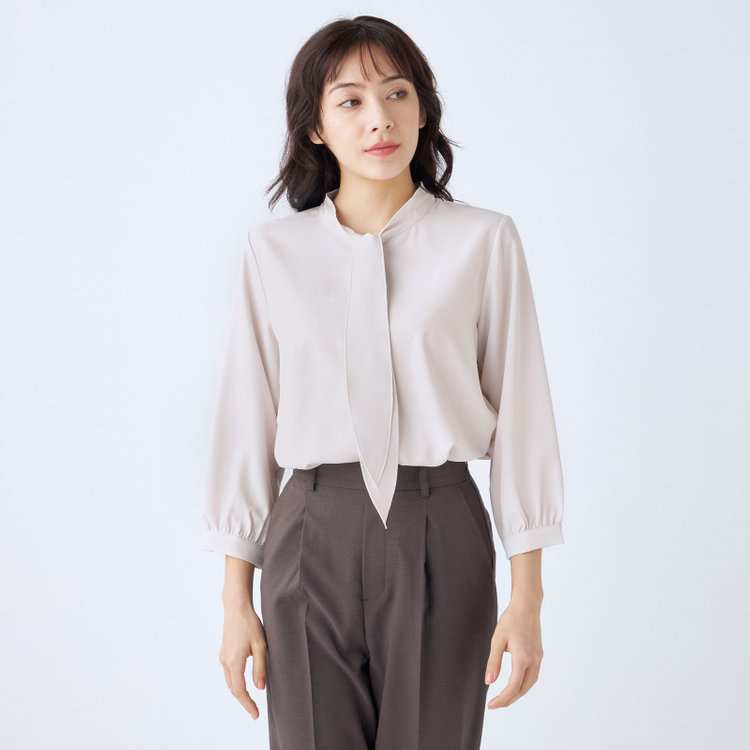 シルバーライン 【SILVER LINE/7分袖】配色メロウボウタイプルオーバー/ベージュ/「ウォッシャブル可能」「2WAYストレッチ」「防シワ」「UV加工」「接触冷感」 茶淡色