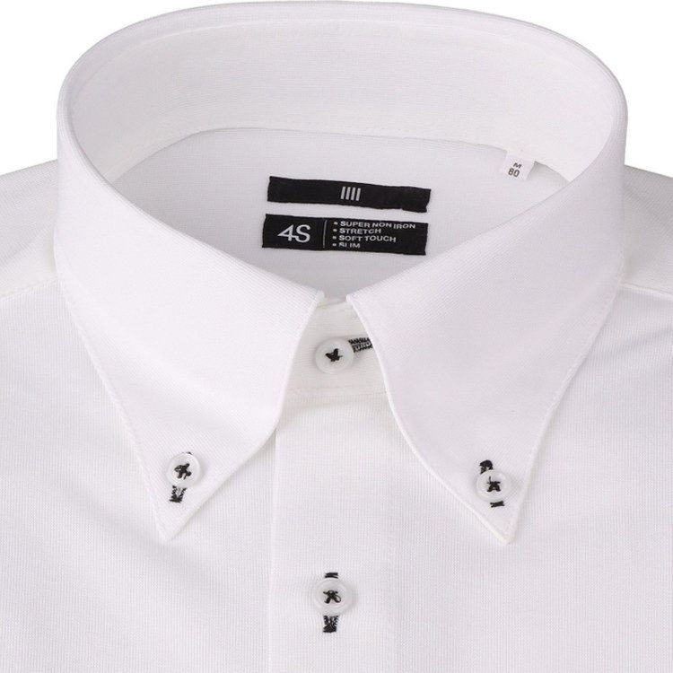 ブラックライン 【発送在庫あり】【WEB限定】【BLACK LINE】ボタンダウンワイシャツ/ホワイト×ドビー/釦付糸・釦ホール：ネイビー/「4S」スーパーノンアイロン・ストレッチ 白