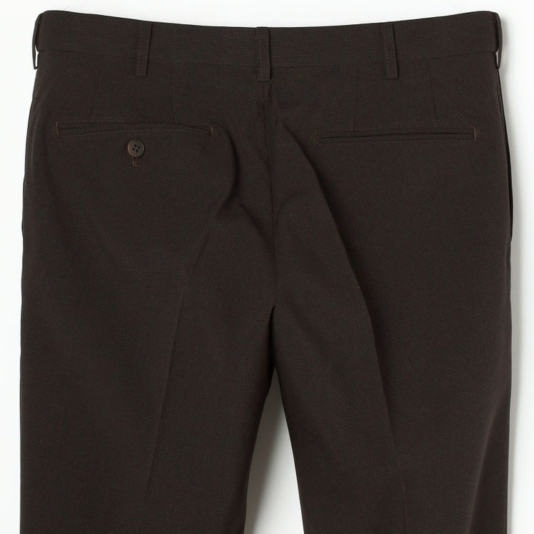 ブラックライン 【SLIM TAPERED】【春夏】0タックテーパードパンツ/ブラウン＆ブラック×ハウンドトゥース/ウエストムーブ/ウォッシャブル/4S SUSTAINABILITY&ECOLOGY FABRIC/※裾上げ必要 茶中間