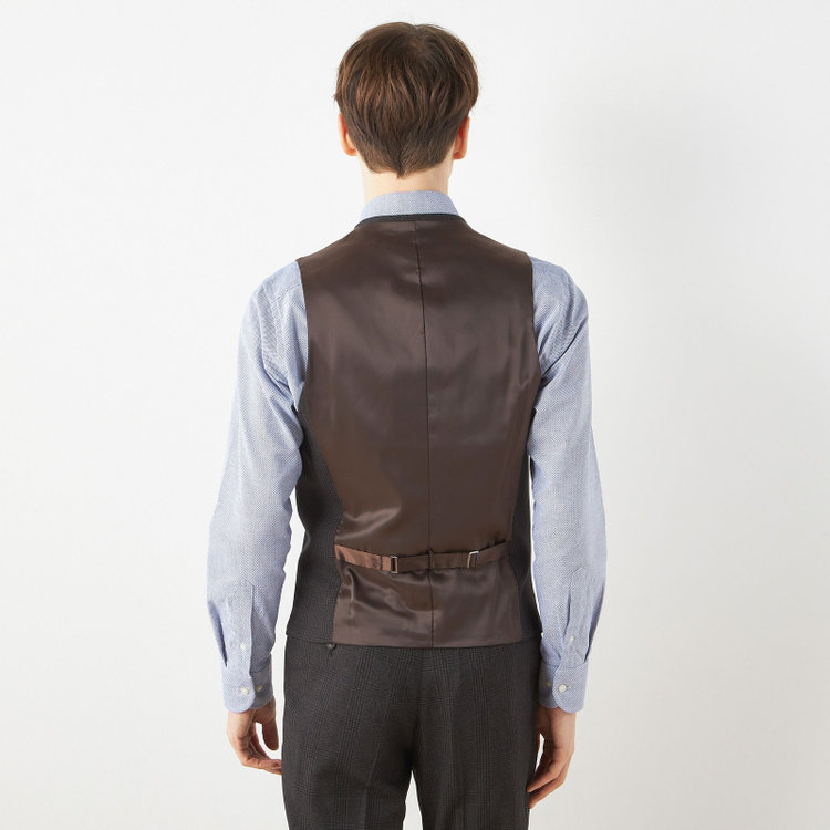 シルバーライン 【CLASSICO TAPERED】【秋冬】2釦シングルスリーピーススーツ 1タックテーパードパンツ/ブラウン×チェック/ウエストムーブ/4S SUSTAINABILITY&ECOLOGY FABRIC/※パンツ裾上げ済仕様 茶中間