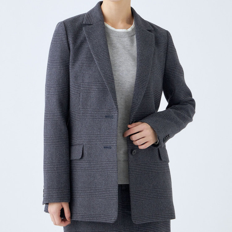 シルバーライン 【SL】【秋冬】2釦シングルスカートスーツ/ブルー＆ネイビー×グレンチェック/ウォッシャブル 紺淡色