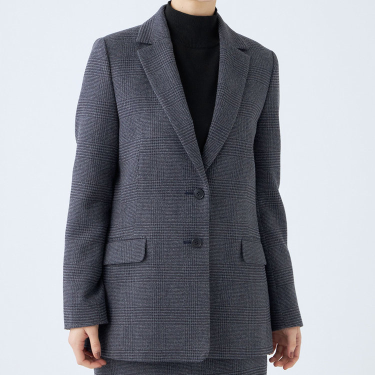 シルバーライン 【SL】【秋冬】2釦シングルスカートスーツ/ブルー＆ネイビー×グレンチェック/ウォッシャブル 紺淡色