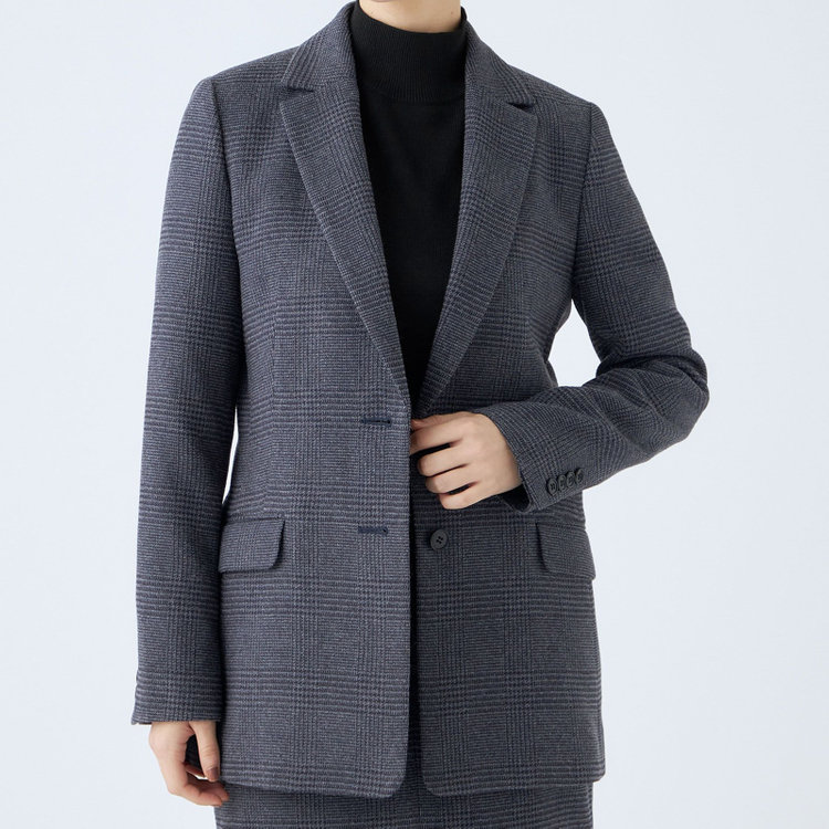 シルバーライン 【SL】【秋冬】2釦シングルスカートスーツ/ブルー＆ネイビー×グレンチェック/ウォッシャブル 紺淡色