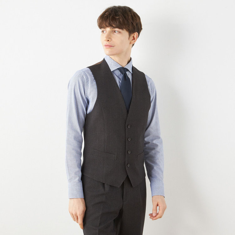 シルバーライン 【CLASSICO TAPERED】【秋冬】2釦シングルスリーピーススーツ 1タックテーパードパンツ/ブラウン×チェック/ウエストムーブ/4S SUSTAINABILITY&ECOLOGY FABRIC/※パンツ裾上げ済仕様 茶中間