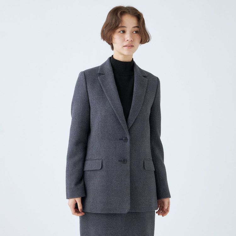 シルバーライン 【SL】【秋冬】2釦シングルスカートスーツ/ブルー＆ネイビー×グレンチェック/ウォッシャブル 紺淡色