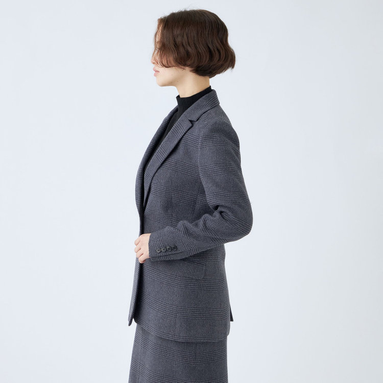 シルバーライン 【SL】【秋冬】2釦シングルスカートスーツ/ブルー＆ネイビー×グレンチェック/ウォッシャブル 紺淡色