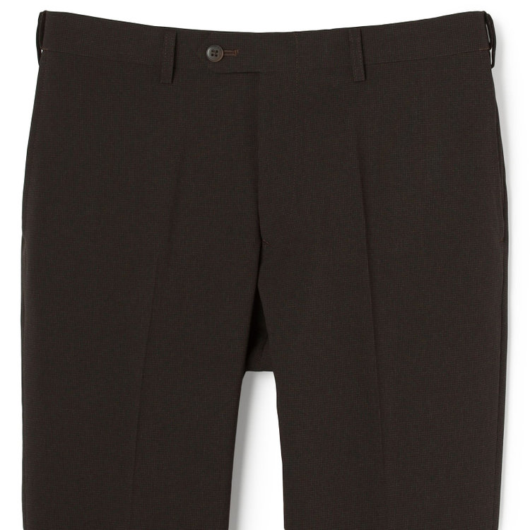 ブラックライン 【SLIM TAPERED】【春夏】0タックテーパードパンツ/ブラウン＆ブラック×ハウンドトゥース/ウエストムーブ/ウォッシャブル/4S SUSTAINABILITY&ECOLOGY FABRIC/※裾上げ必要 茶中間