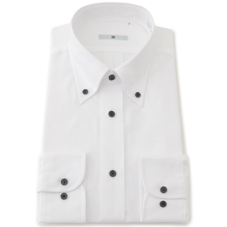 シルバーライン  【SILVER LINE】【形態安定】ボタンダウンカラーワイシャツ/ホワイト×ドビー/釦：ブラック 白