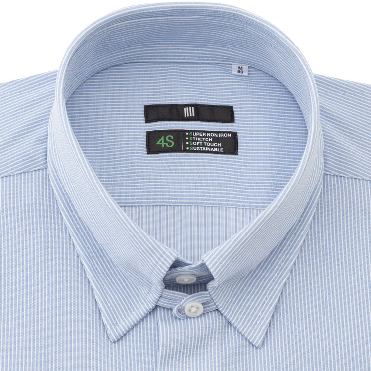 ブラックライン 【発送在庫あり】【BL】【スーパーノンアイロン】タブカラードレスワイシャツ/ブルー×ホワイトストライプ/SUPER NON IRON 4S SUSTAINABLE/Oil guard 青中間