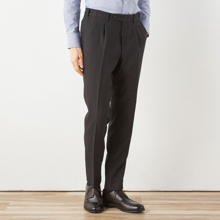 シルバーライン 【CLASSICO TAPERED】【秋冬】2釦シングルスリーピーススーツ 1タックテーパードパンツ/ブラウン×チェック/ウエストムーブ/4S SUSTAINABILITY&ECOLOGY FABRIC/※パンツ裾上げ済仕様 茶中間
