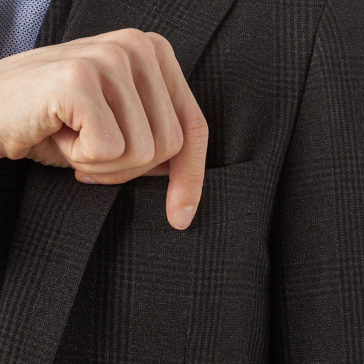 シルバーライン 【CLASSICO TAPERED】【秋冬】2釦シングルスリーピーススーツ 1タックテーパードパンツ/ブラウン×チェック/ウエストムーブ/4S SUSTAINABILITY&ECOLOGY FABRIC/※パンツ裾上げ済仕様 茶中間