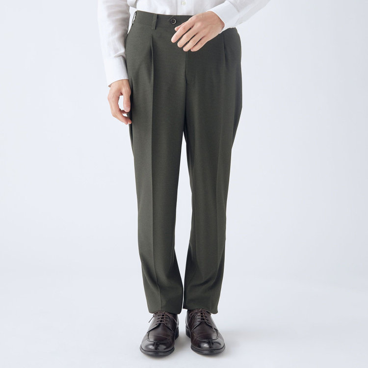 シルバーライン 【CLASSICO TAPERED】【春夏】1タックテーパードパンツ/カーキ/ウエストシャーリング仕様/4S SUSTAINABILITY&ECOLOGY FABRIC/※裾直し必要 緑濃色