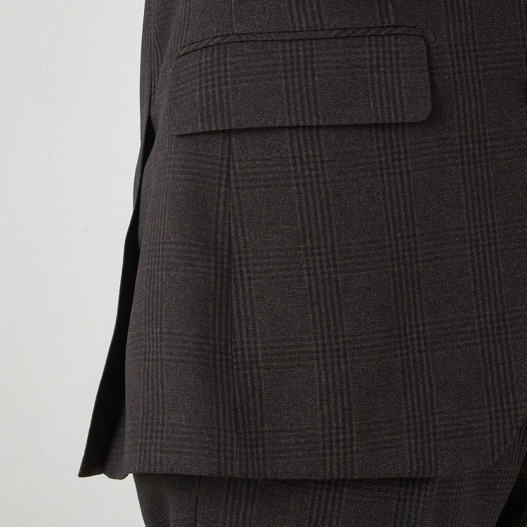 シルバーライン 【CLASSICO TAPERED】【秋冬】2釦シングルスリーピーススーツ 1タックテーパードパンツ/ブラウン×チェック/ウエストムーブ/4S SUSTAINABILITY&ECOLOGY FABRIC/※パンツ裾上げ済仕様 茶中間