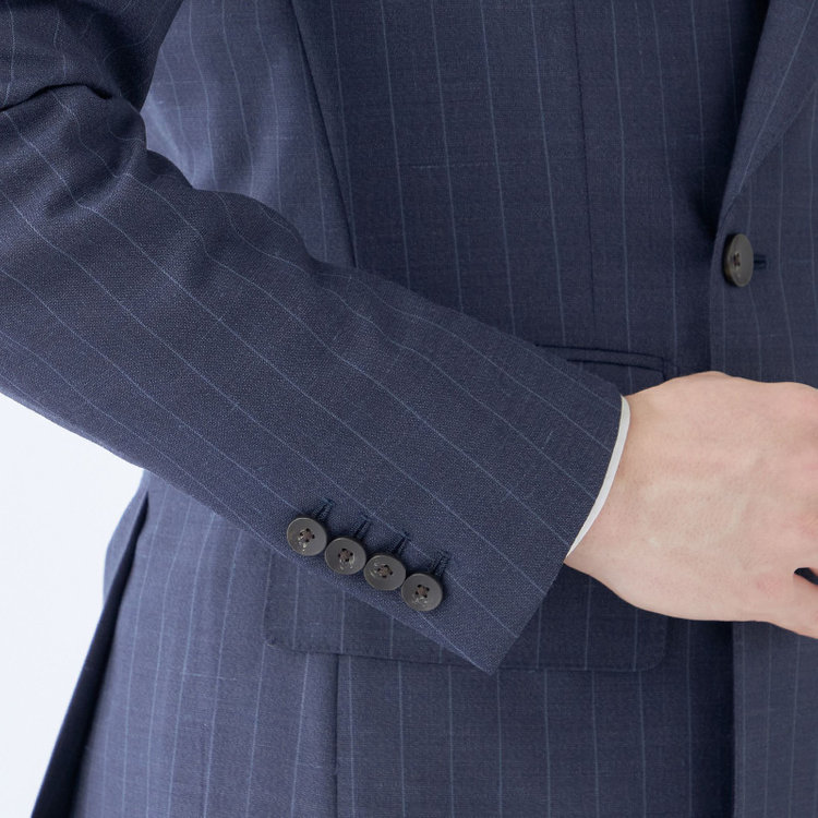 シルバーライン 【CLASSICO TAPERED】【春夏】6釦2掛けダブルスーツ 2タック/ネイビー×ストライプ/チェンジポケット/ウエストムーブ/NEW ZEALAND WOOL MIX/※裾上げ必要 青中間