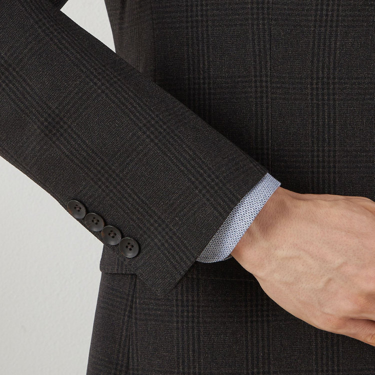 シルバーライン 【CLASSICO TAPERED】【秋冬】2釦シングルスリーピーススーツ 1タックテーパードパンツ/ブラウン×チェック/ウエストムーブ/4S SUSTAINABILITY&ECOLOGY FABRIC/※パンツ裾上げ済仕様 茶中間