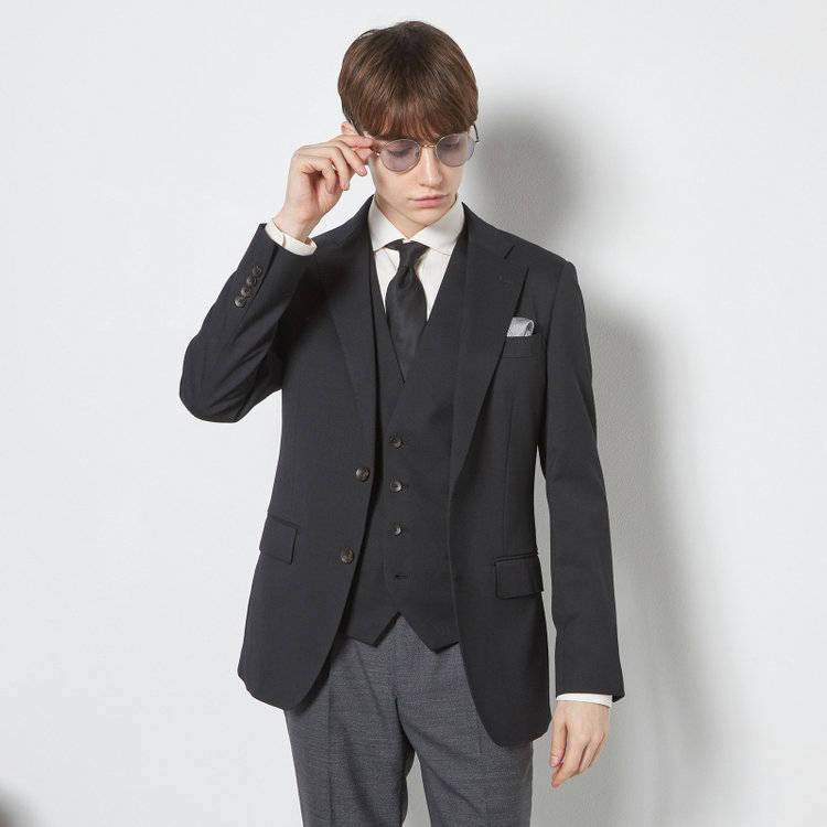 シルバーライン 【CLASSICO TAPERED】【年間】【結婚式対応可】2釦シングルフォーピーススーツ 1タック/ブラック＋コーディネートパンツグレー/両面ジレ/ウエストムーブ/4S SUSTAINABILITY&ECOLOGY FABRIC/※裾上げ必要 黒