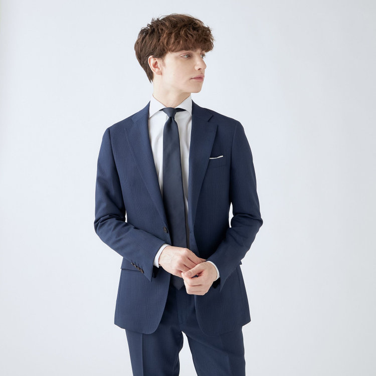 シルバーライン 【CLASSICO TAPERED】【秋冬】2釦シングルスーツ 1タック/ネイビー×グレンチェック/super extra fine merino wool Raymond/※裾上げ必要 紺中間