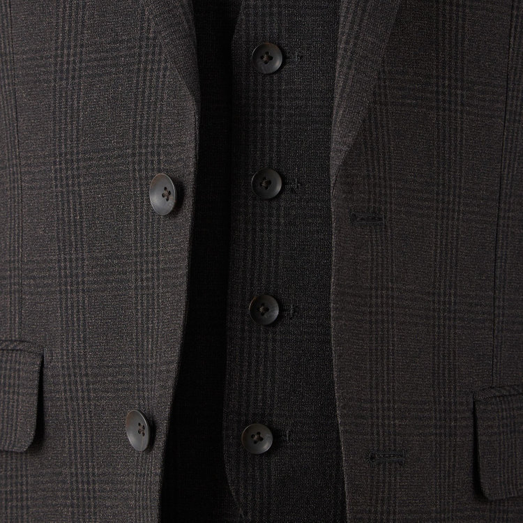 シルバーライン 【CLASSICO TAPERED】【秋冬】2釦シングルスリーピーススーツ 1タックテーパードパンツ/ブラウン×チェック/ウエストムーブ/4S SUSTAINABILITY&ECOLOGY FABRIC/※パンツ裾上げ済仕様 茶中間