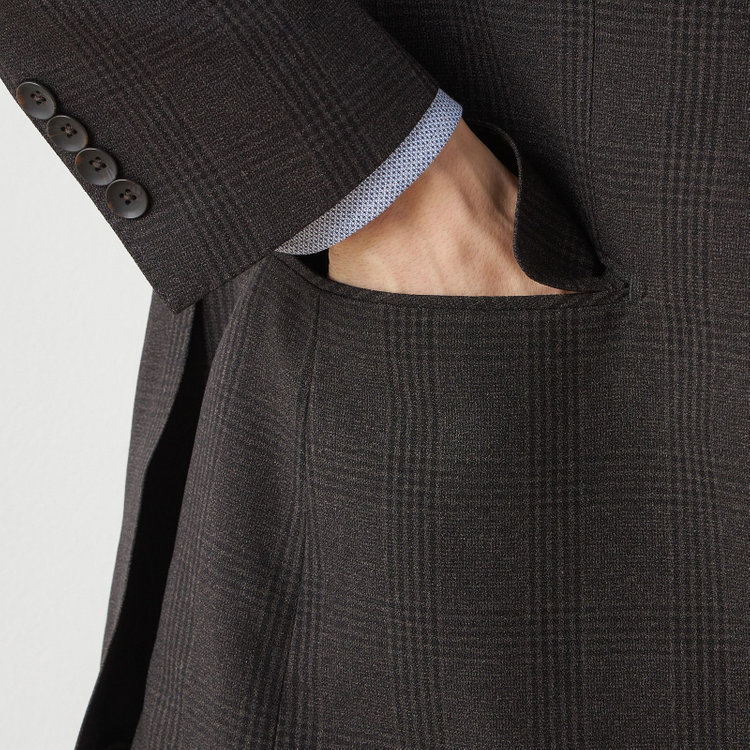シルバーライン 【CLASSICO TAPERED】【秋冬】2釦シングルスリーピーススーツ 1タックテーパードパンツ/ブラウン×チェック/ウエストムーブ/4S SUSTAINABILITY&ECOLOGY FABRIC/※パンツ裾上げ済仕様 茶中間