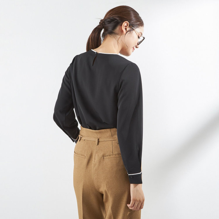 シルバーライン 【SL/長袖】ランダムタックプルオーバー/ブラック+ホワイト/「ウォッシャブル」「ストレッチ」「防シワ」「UV加工」「静電気防止」 黒