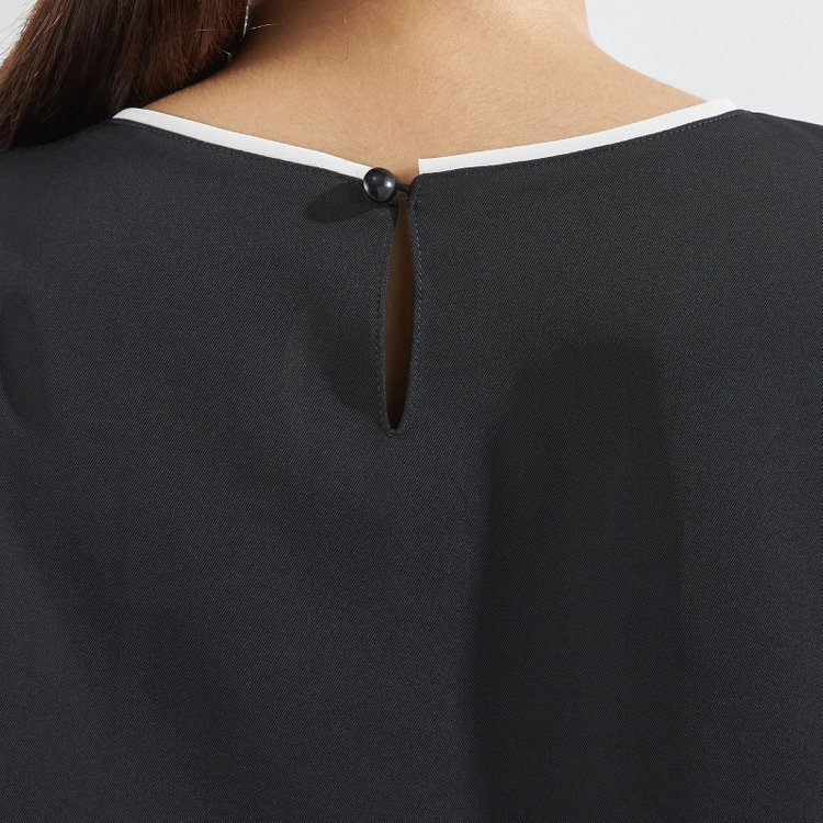 シルバーライン 【SL/長袖】ランダムタックプルオーバー/ブラック+ホワイト/「ウォッシャブル」「ストレッチ」「防シワ」「UV加工」「静電気防止」 黒