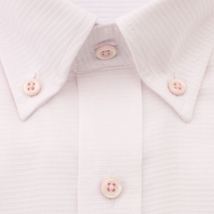 SUIT SELECT　アウトレット 【WEB限定/OUTLET/汚れ・キズ等有】【BLACK LINE/半袖】【形態安定】ボタンダウンドレスワイシャツ/ペールピンク＆ホワイト×ボーダー/襟裏別布/釦付糸：ピンク 赤淡色