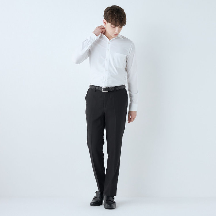 ブラックライン 【WEB限定】【発送在庫あり】【SLIM TAPERED】【年間】ウォッシャブル0タックテーパードパンツ/ブラック/ウエストシャーリング/裾上げ済仕様 黒