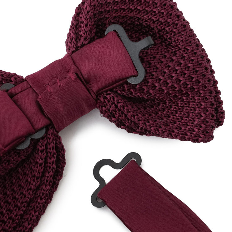 シルバーライン 蝶ネクタイ/ワイン×ニット素材 赤濃色