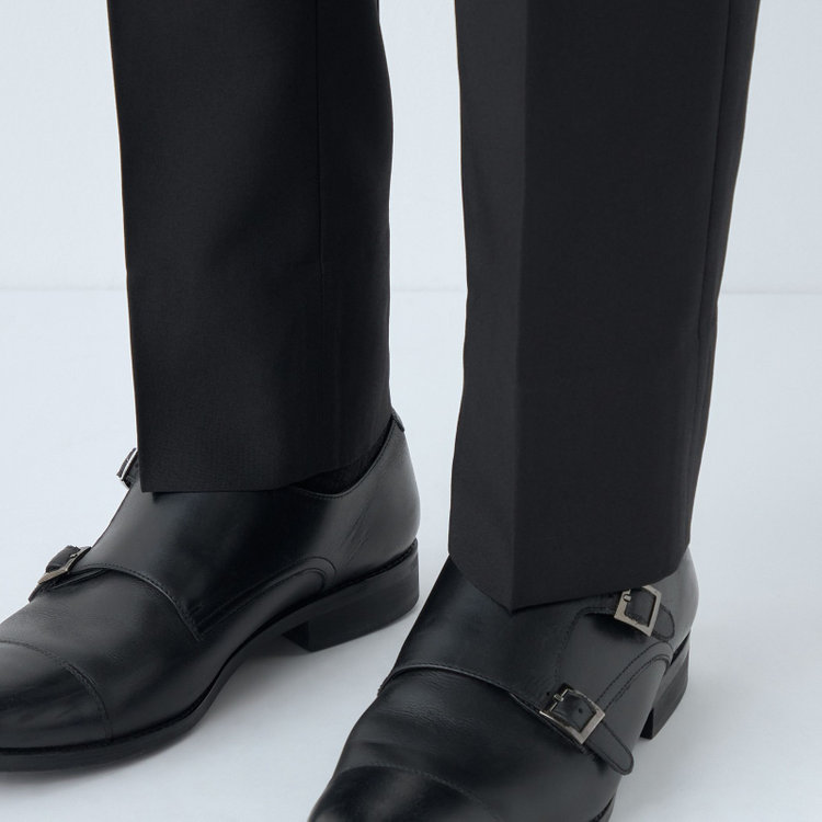 ブラックライン 【WEB限定】【発送在庫あり】【SLIM TAPERED】【年間】ウォッシャブル0タックテーパードパンツ/ブラック/ウエストシャーリング/裾上げ済仕様 黒